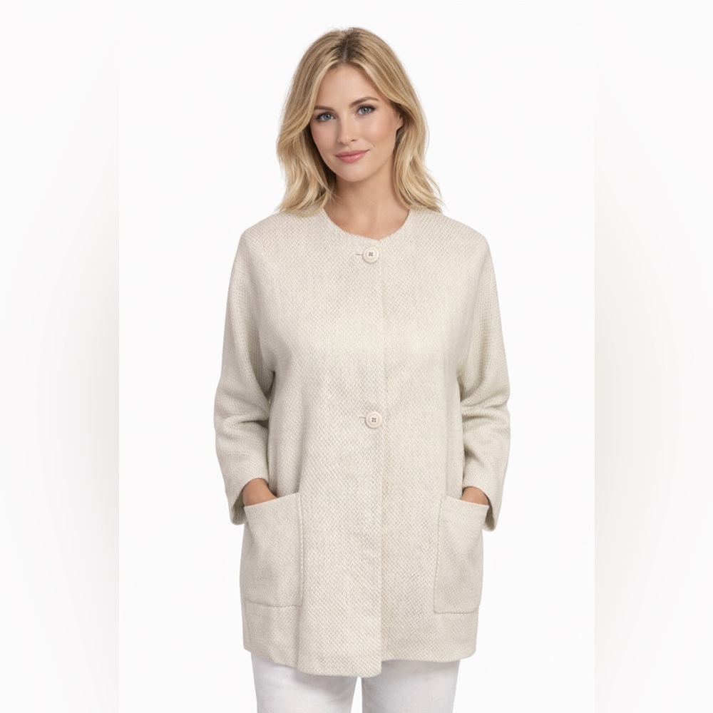 Massimo Dutti Cream Textured Button-Front Coat